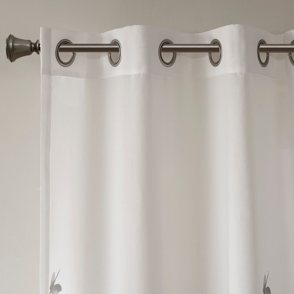 Burnout Printed Curtain Panel with Semi-Sheer Botanical Design - Grey