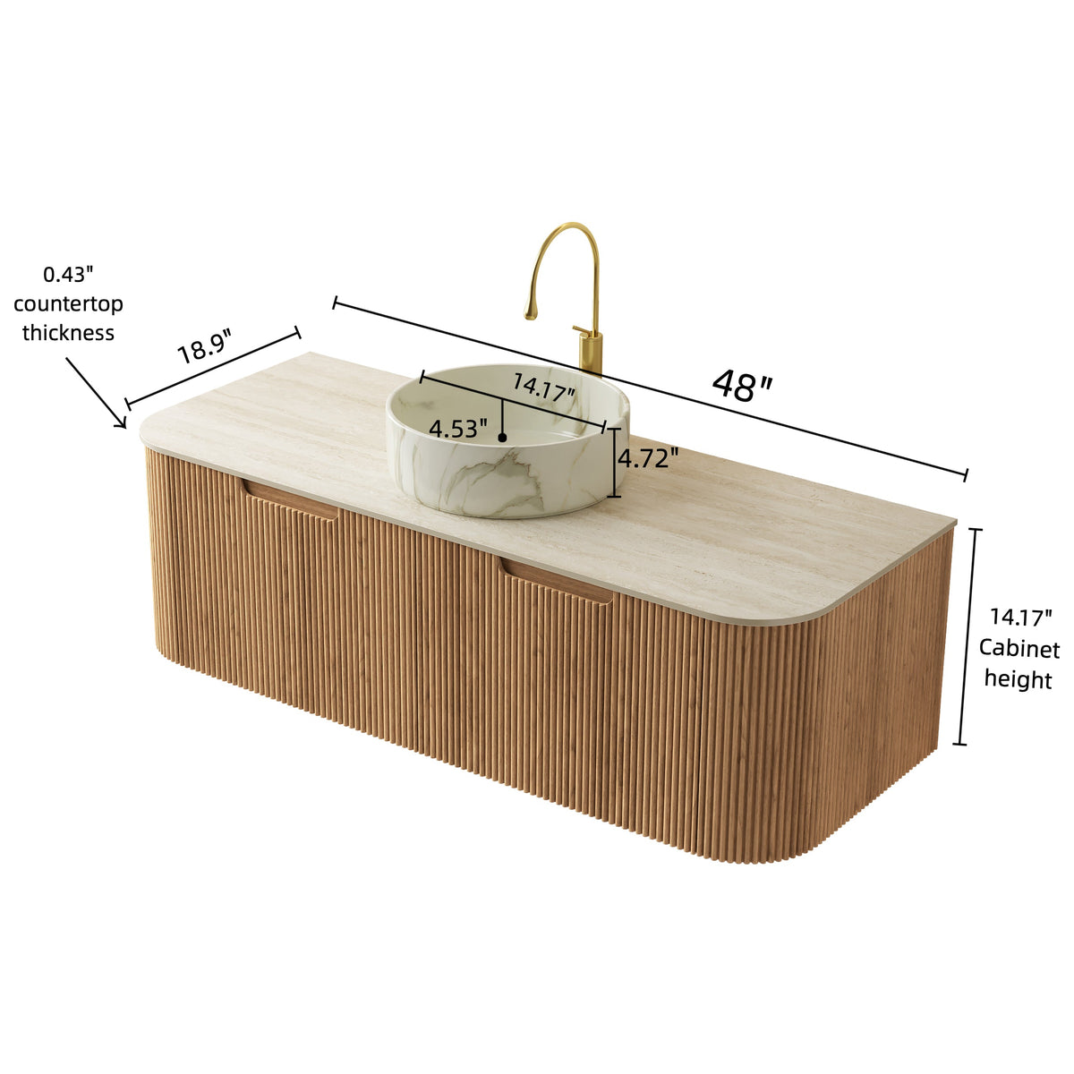Dina 48" Bathroom Vanity & Sink with Curved Edges - Natural Wood Grain