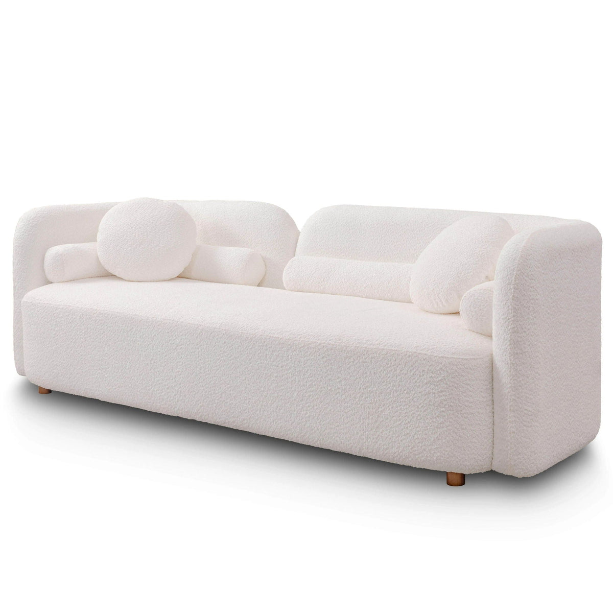 Luxury Modern Couch, 3 Seater Sofa with Throw Pillows - White