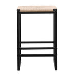 Boho Style Backless Bar Stools with Paper Rope Seat - Light Brown (Set of 2)