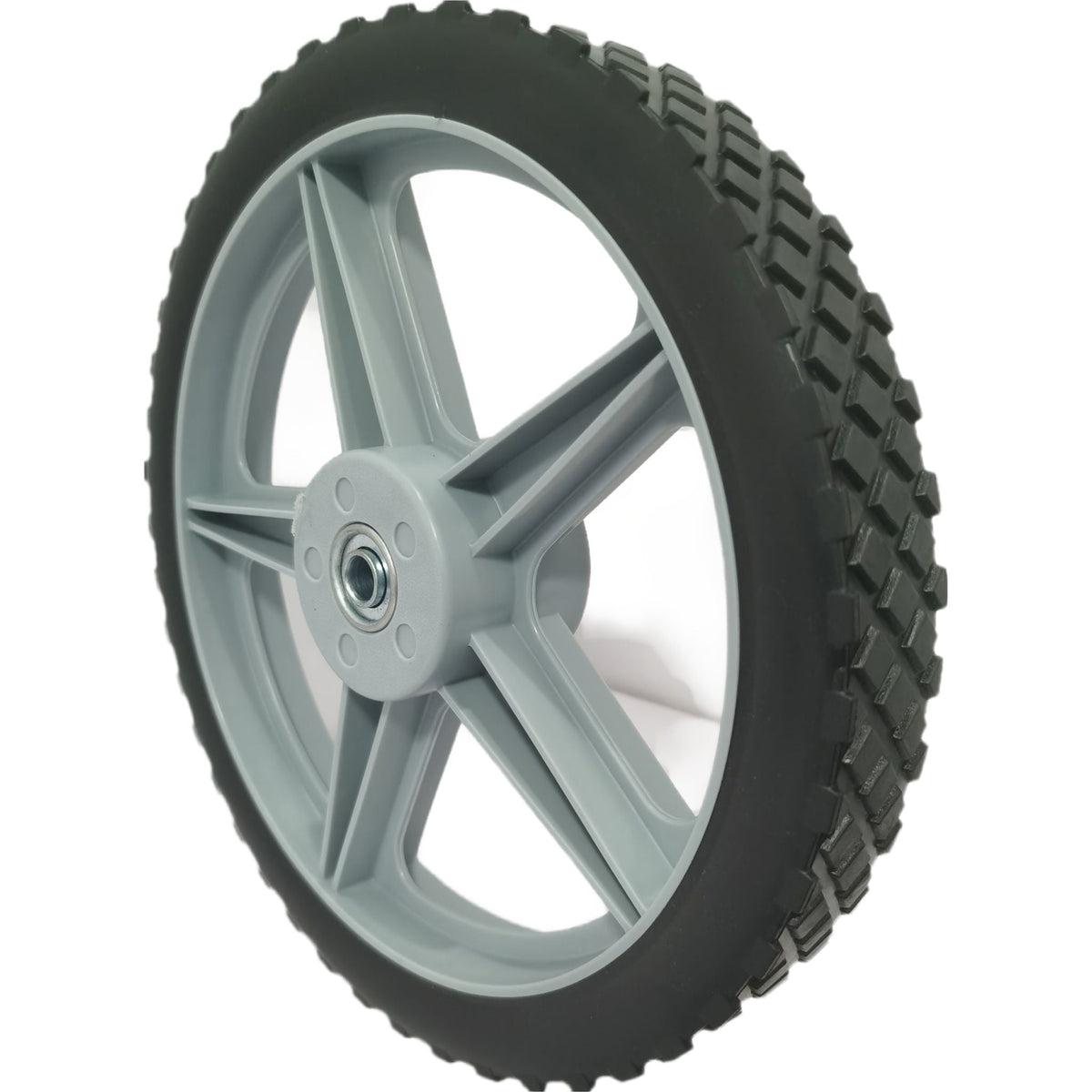 Universal 12" Spoked Plastic Wheel and Tire with Puncture-Proof Design - Black