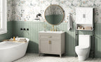 30" Bathroom Vanity with Ceramic Sink Top and Solid Wood Legs - Beige or Wood