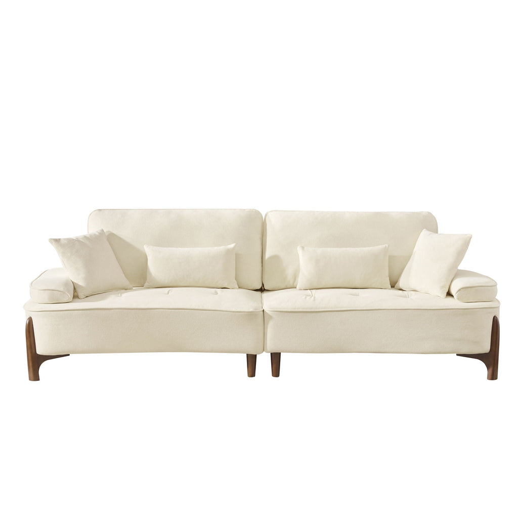 Deep Seated Fabric Stationary Sofa with Plush Pillows - Beige, Green, or Red