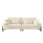 Deep Seated Fabric Stationary Sofa with Plush Pillows - Beige, Green, or Red