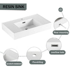 Modern Wall Mounted Bathroom Vanity with Resin Sink and Side Cabinet - Brown Ebony