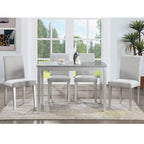 Dining Table Set with Crystal Decoration and Upholstered Chairs - Gray or White