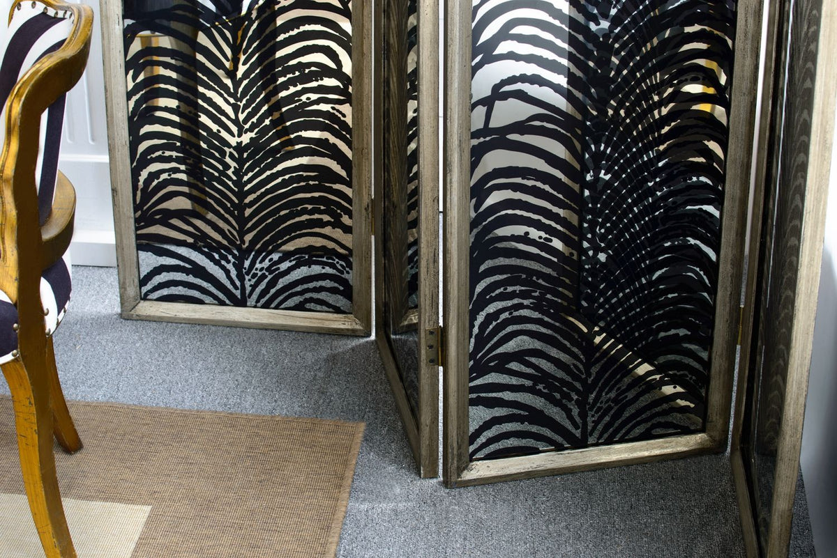 Herero 4 Panel Decorative Room Divider with Glass and MDF - Black