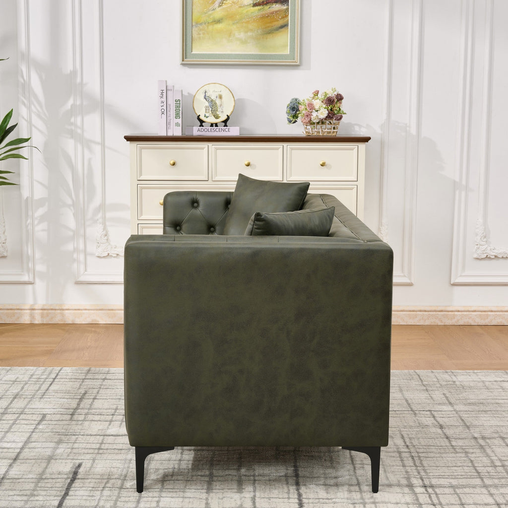 83" Tech Fabric Sofa with Metal Legs, 3 Seater Modern Upholstered Sofa - Green