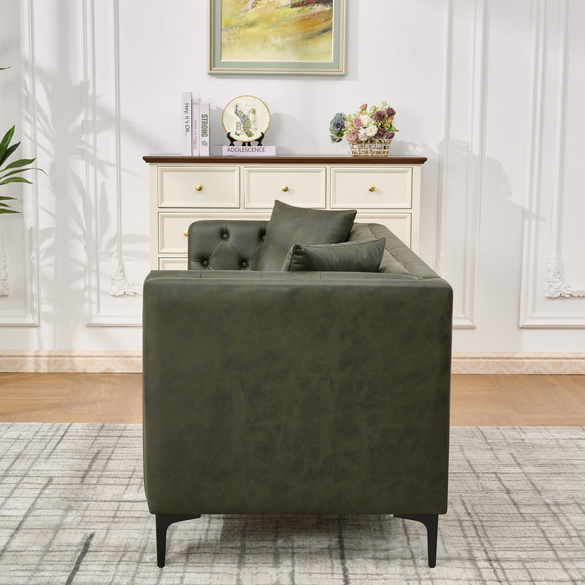 83" Tech Fabric Sofa with Metal Legs, 3 Seater Modern Upholstered Sofa - Green
