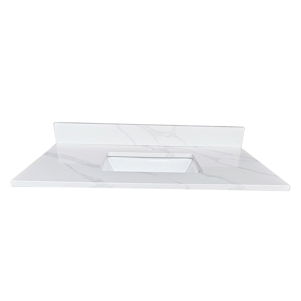 37-Inch Quartz Bathroom Vanity Top with Undermount Single Bowl - White