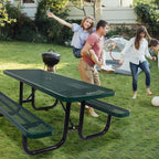 Outdoor Steel Picnic Rectangular Table with Umbrella Pole - Black, Blue, or Dark Green