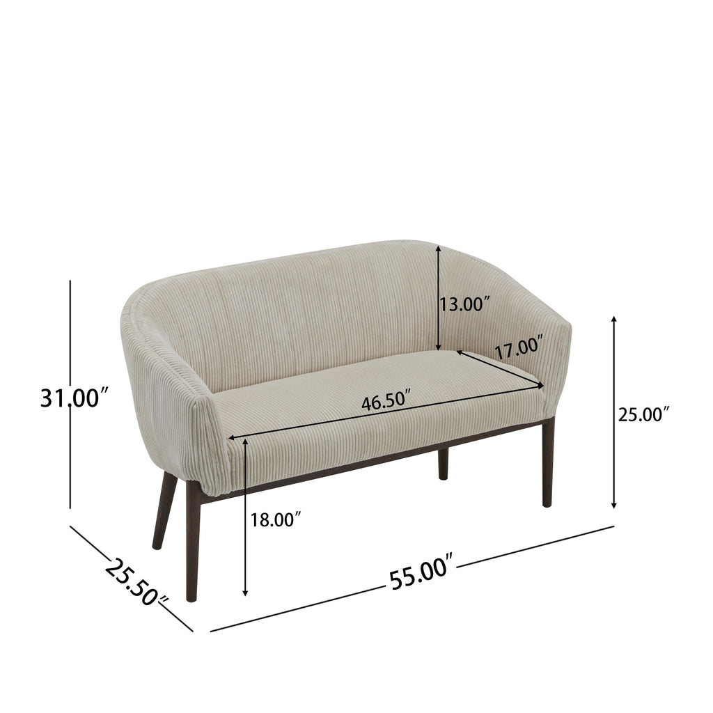 Corduroy Recessed Arm Loveseat with Channel Tufting - Beige & Walnut