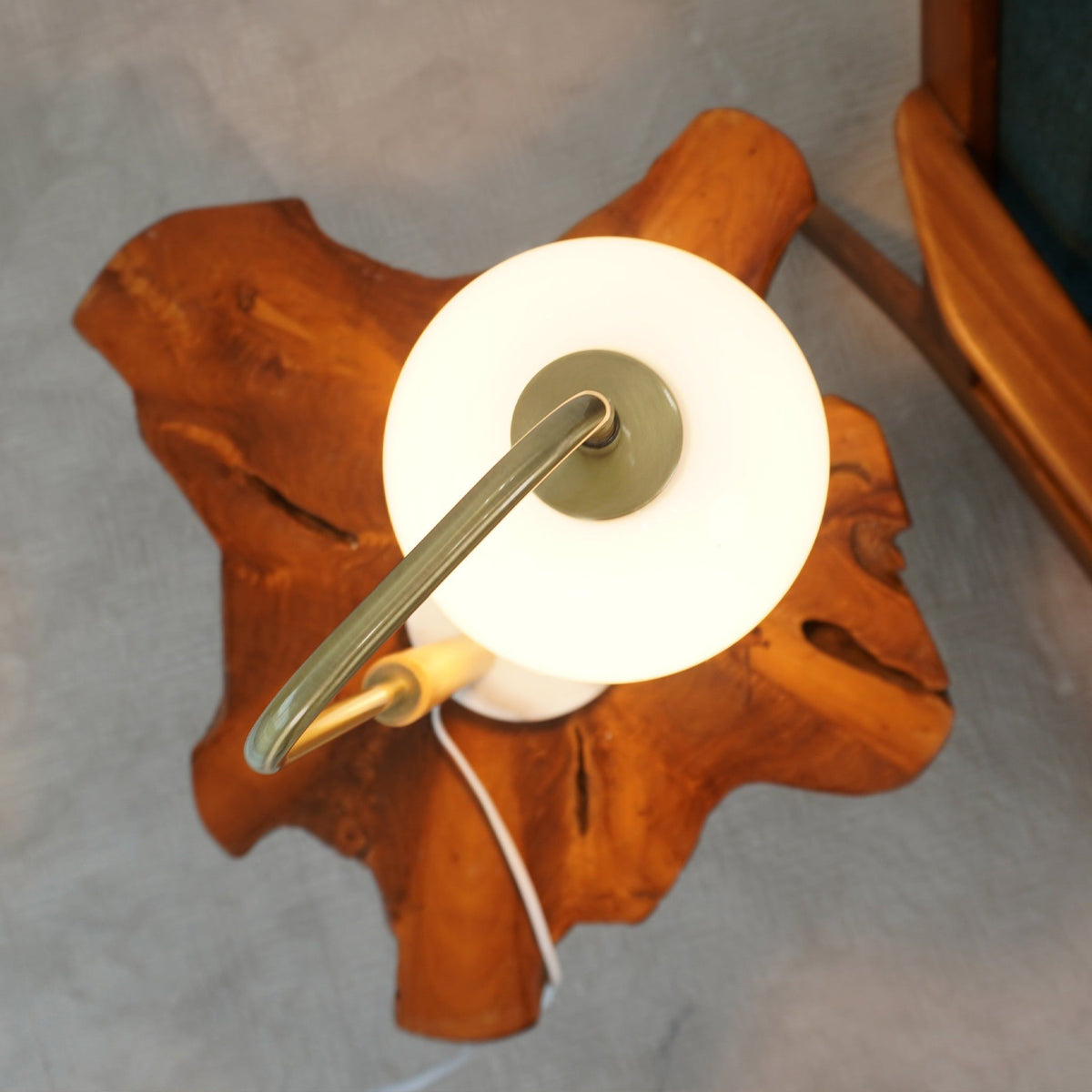 White Bedside Table Lamp with Globe Lampshade - Marble Base