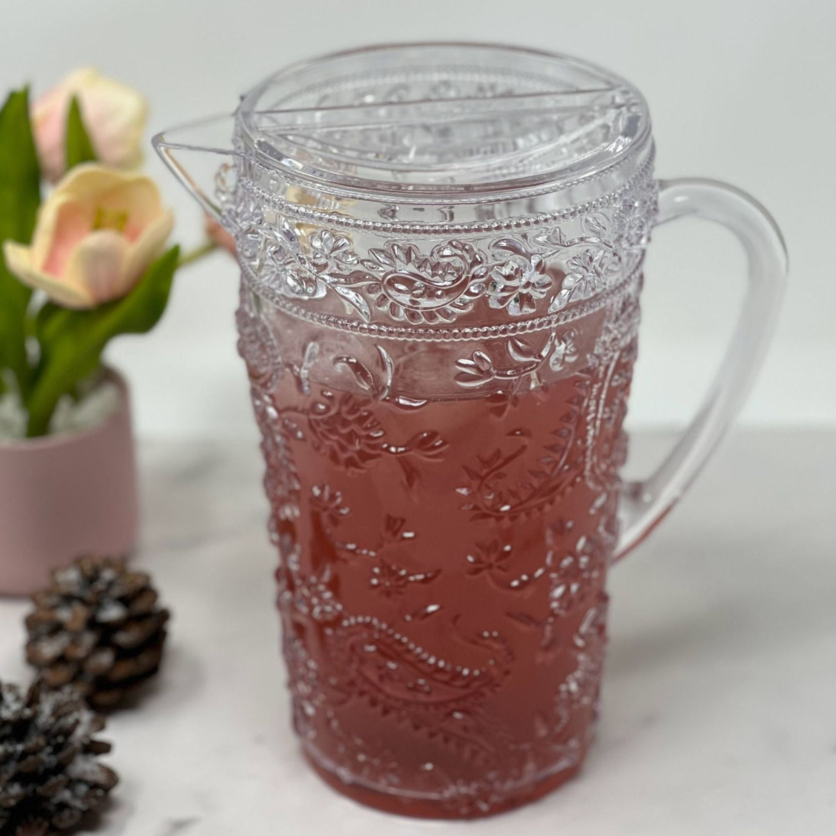Unbreakable Plastic Water Pitcher with Lid and Spout - White