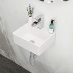 Ceramic Rectangle Wall Mount Bathroom Sink with Single Faucet Hole - White