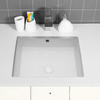 Modern Ceramic Rectangular Undermount Bathroom Sink with Overflow - White