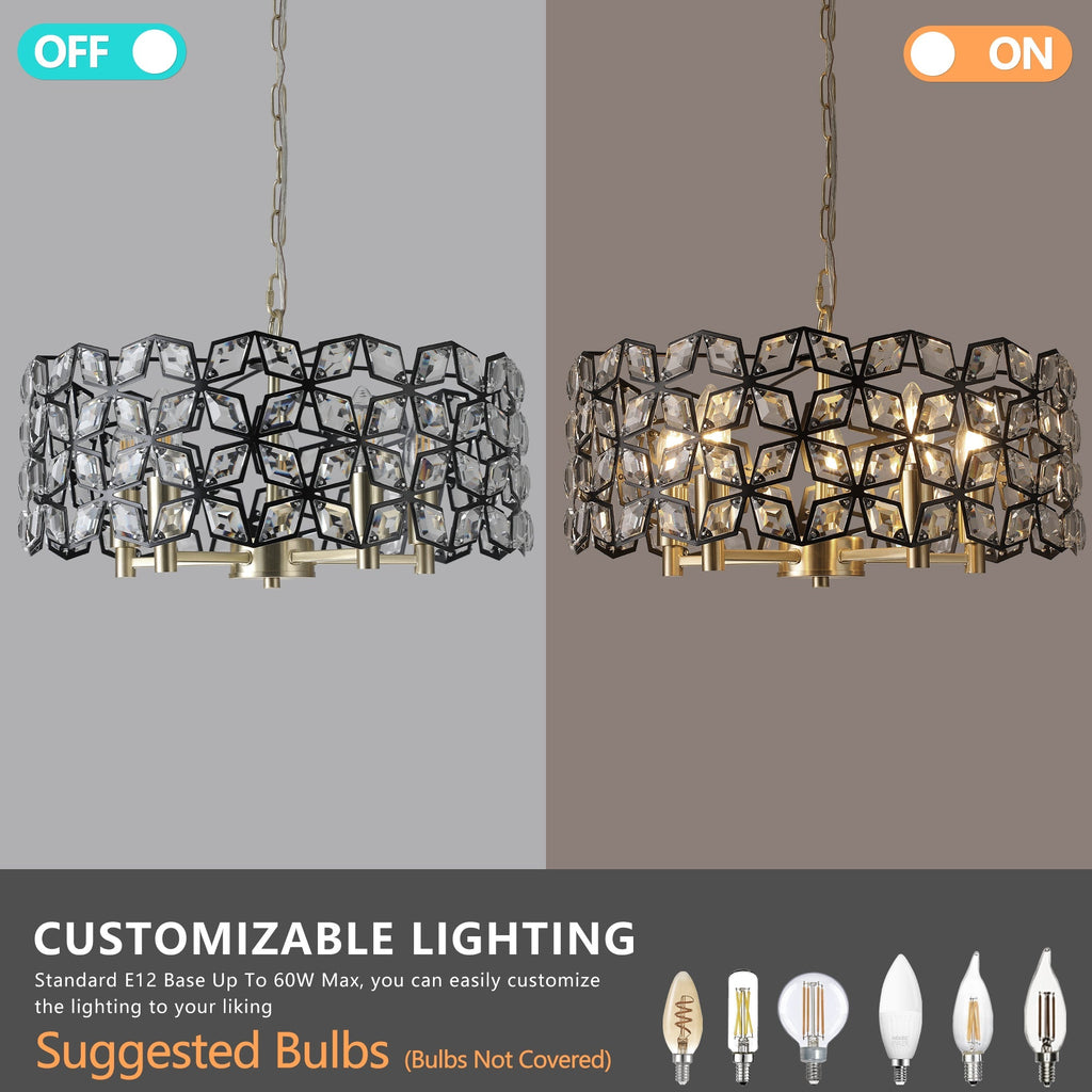 Geometric Crystal Pendant Chandelier with K9 Crystal - Black Gold