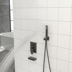 Square Shower System with Waterfall Tub Spout and Valve - Black