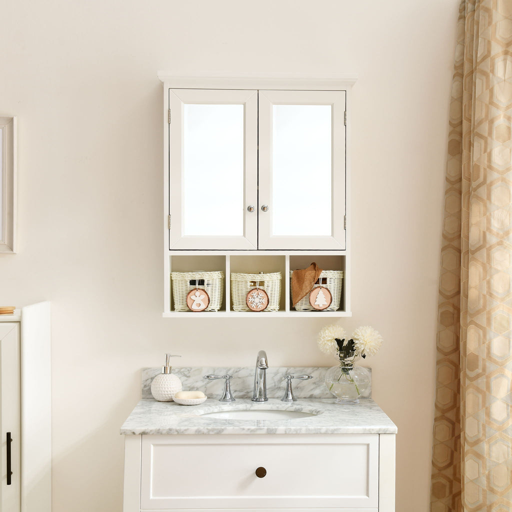 Bathroom Medicine Cabinet with Adjustable Shelves and Mirror - White