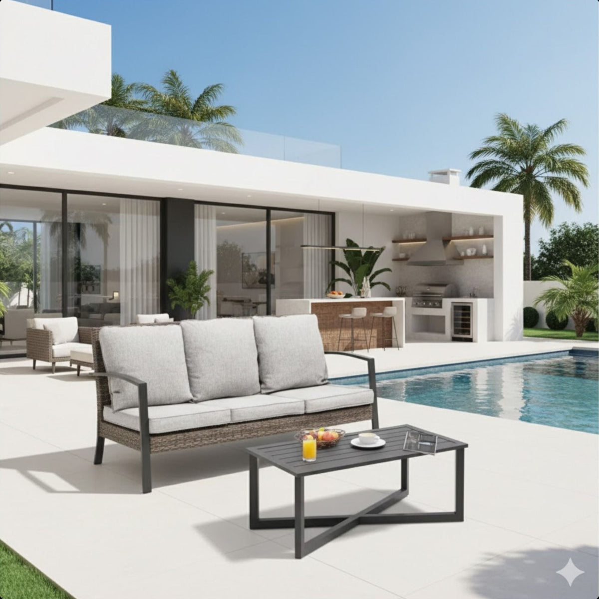 2 Piece Outdoor Patio Set with Cushions & Coffee Table - Gray or Beige