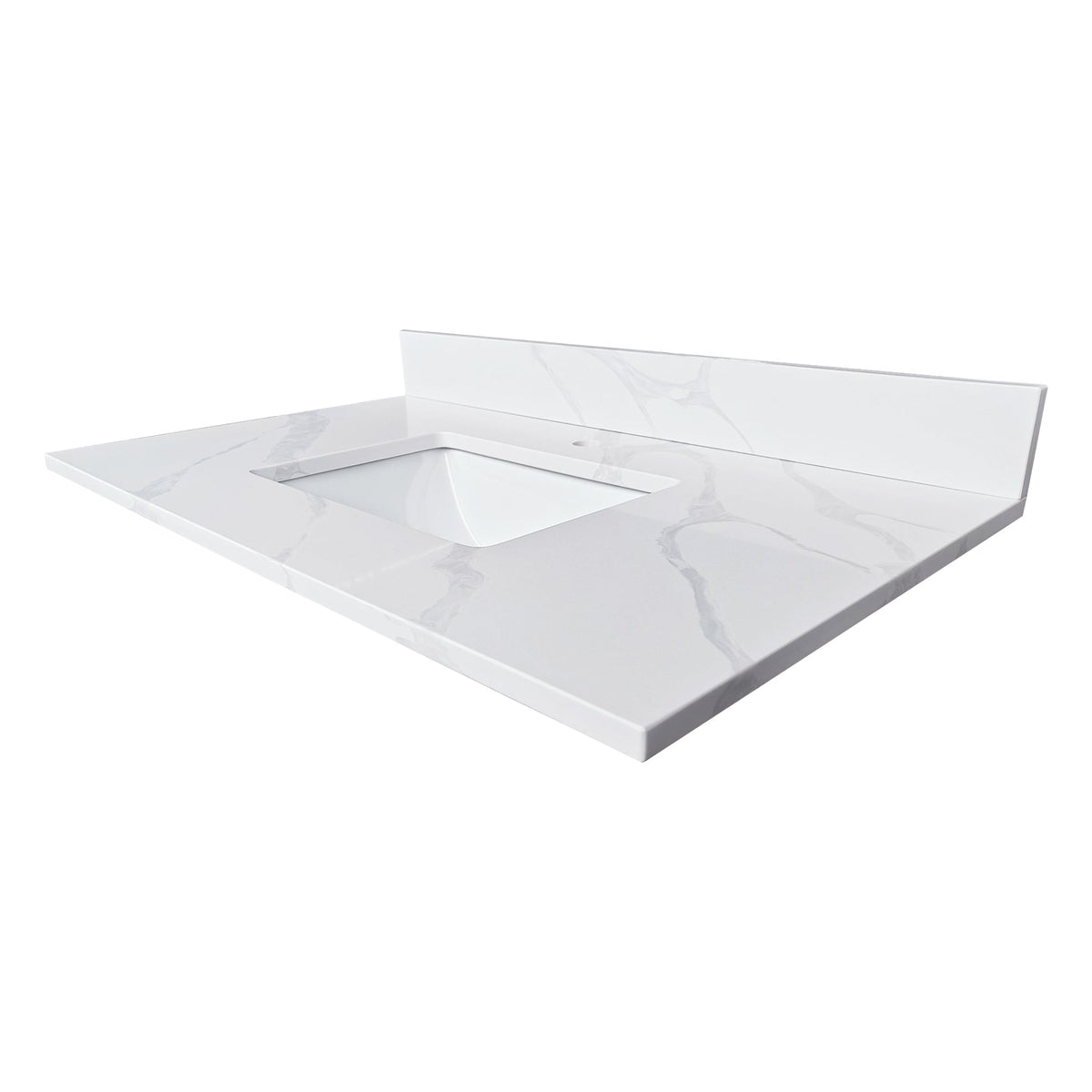 37-Inch Quartz Bathroom Vanity Top with Undermount Single Bowl - White