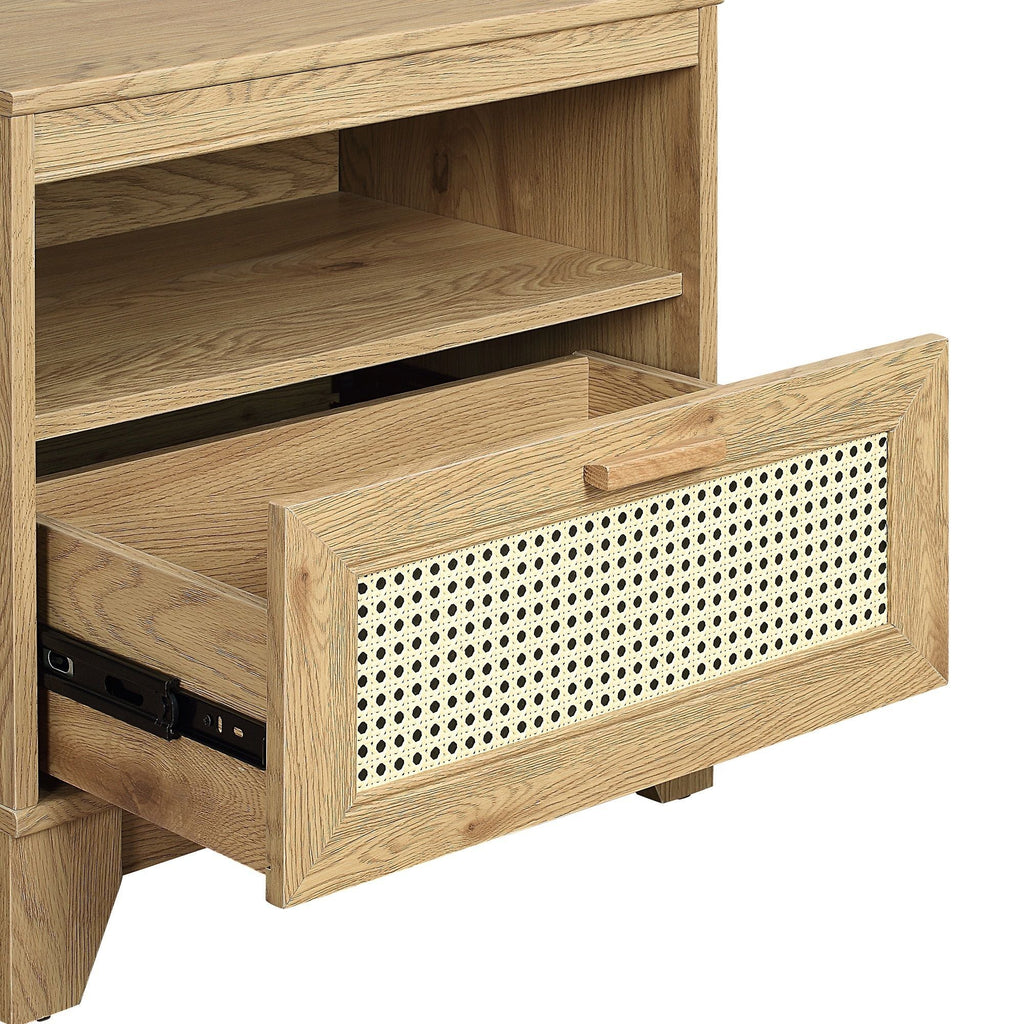 Modern Cane Accent Nightstand with 1 Drawer - Black or Light Brown