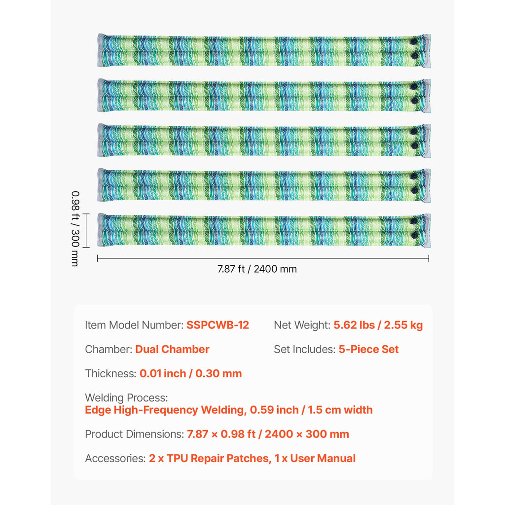 Reflective Double Chamber Pool Cover Water Bags with Night Visibility - 8ft
