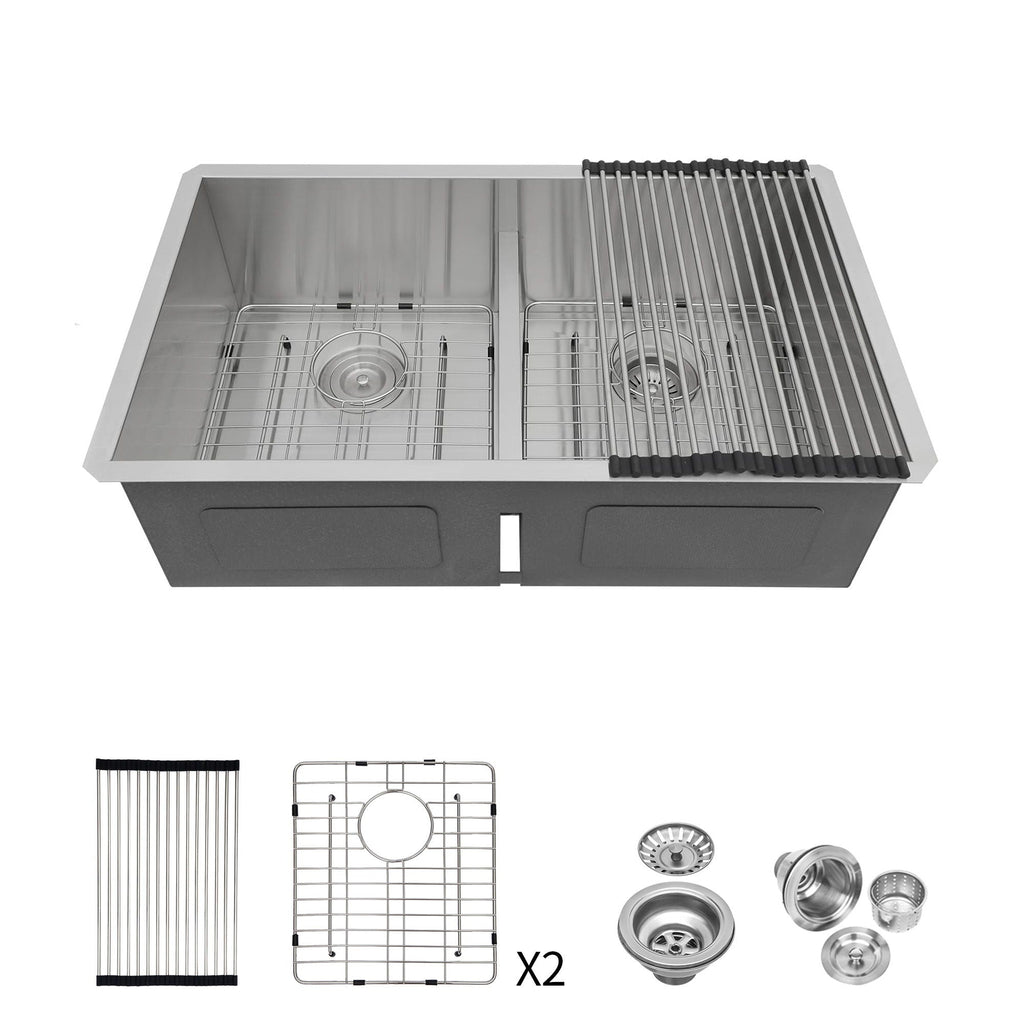 Modern Double Bowl Undermount Sink with 10" Deep Basins - Gray