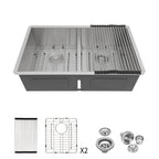 Modern Double Bowl Undermount Sink with 10" Deep Basins - Gray