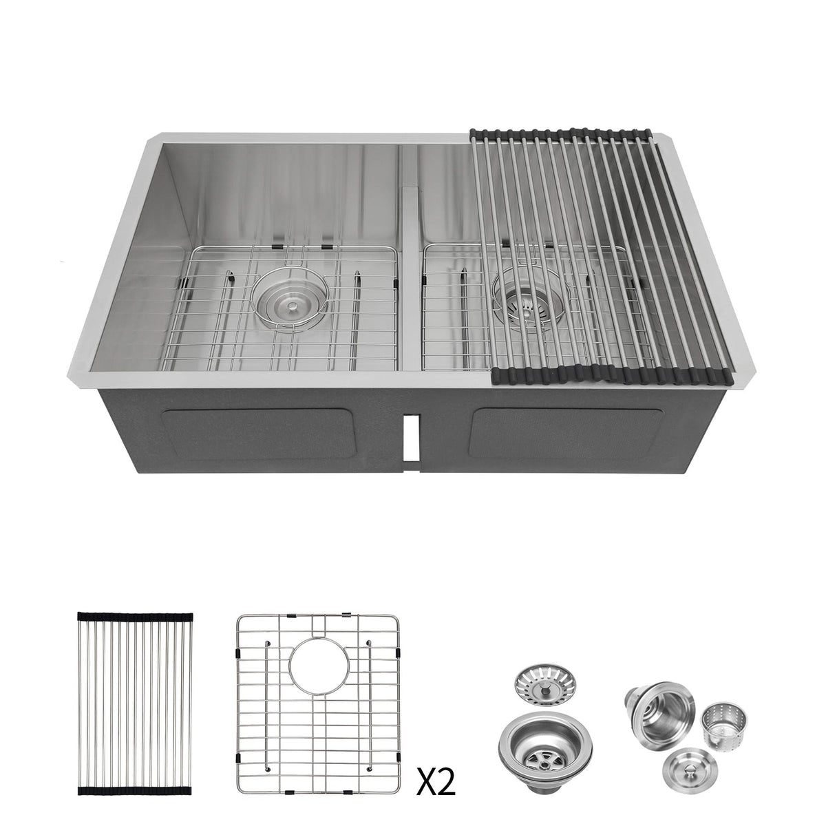 Modern Double Bowl Undermount Sink with 10" Deep Basins - Gray