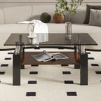 Modern Rectangular Coffee Table with Glass Top and Storage Shelf - White, Gray, Dark Gray, Dark Brown