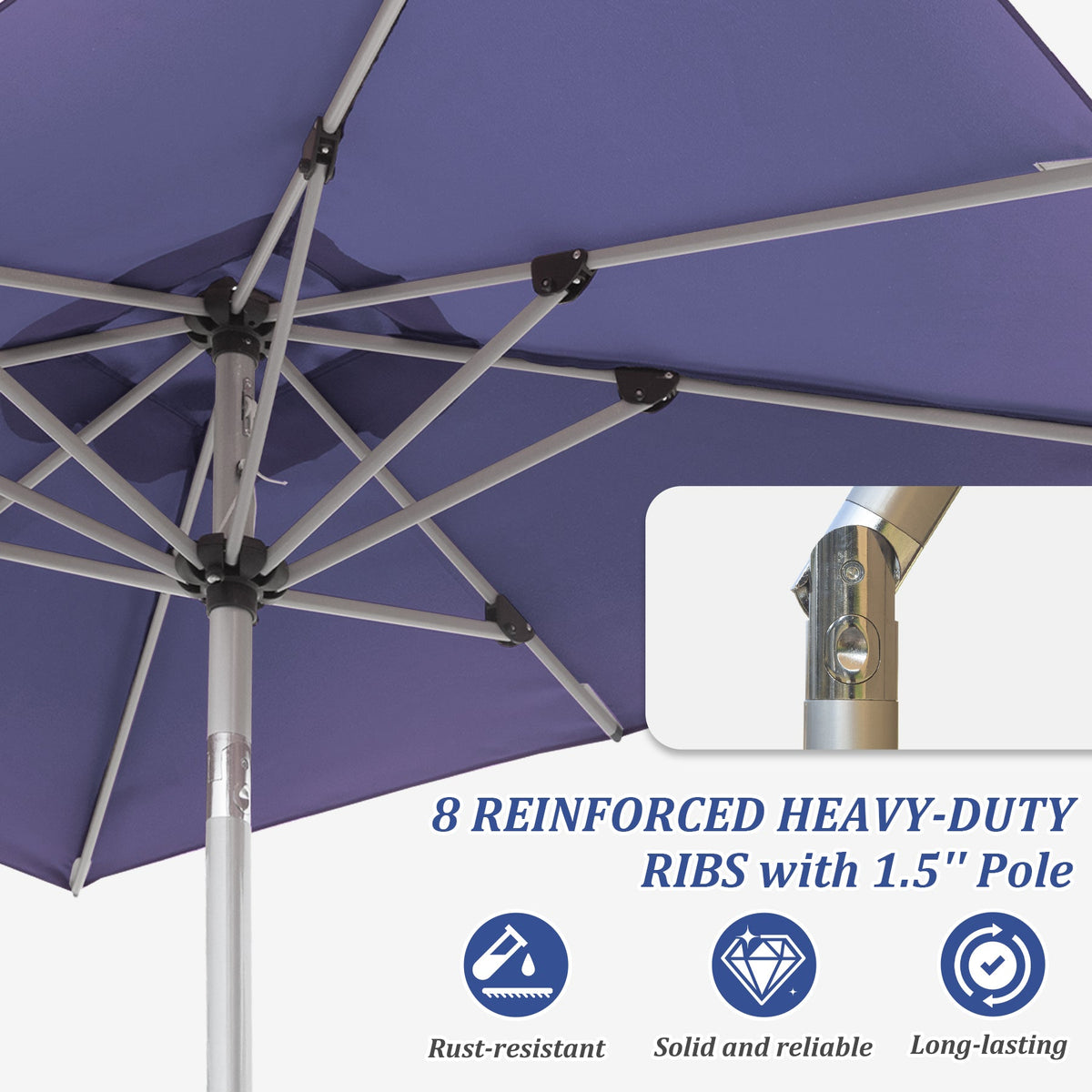 Rectangle Patio Umbrella with Crank Lift and Tilt Function - Navy Blue, Beige, Grey