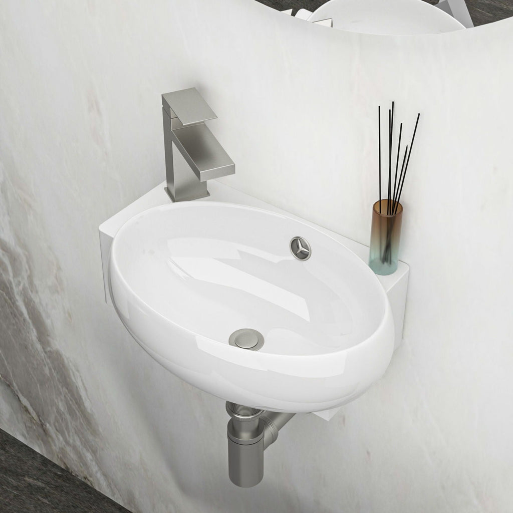 Modern Rectangle Wall Mount Bathroom Sink with Single Faucet Hole - White