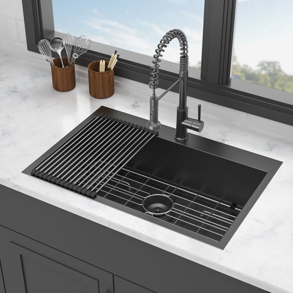 Drop In Kitchen Sink with Nano Technique Gunmetal Finish - Black