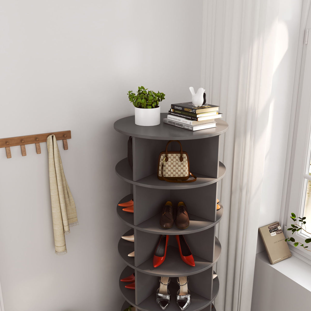 360 Rotating Shoe Cabinet 6 Layers with Space-Saving Rotating Design - Multiple Colors