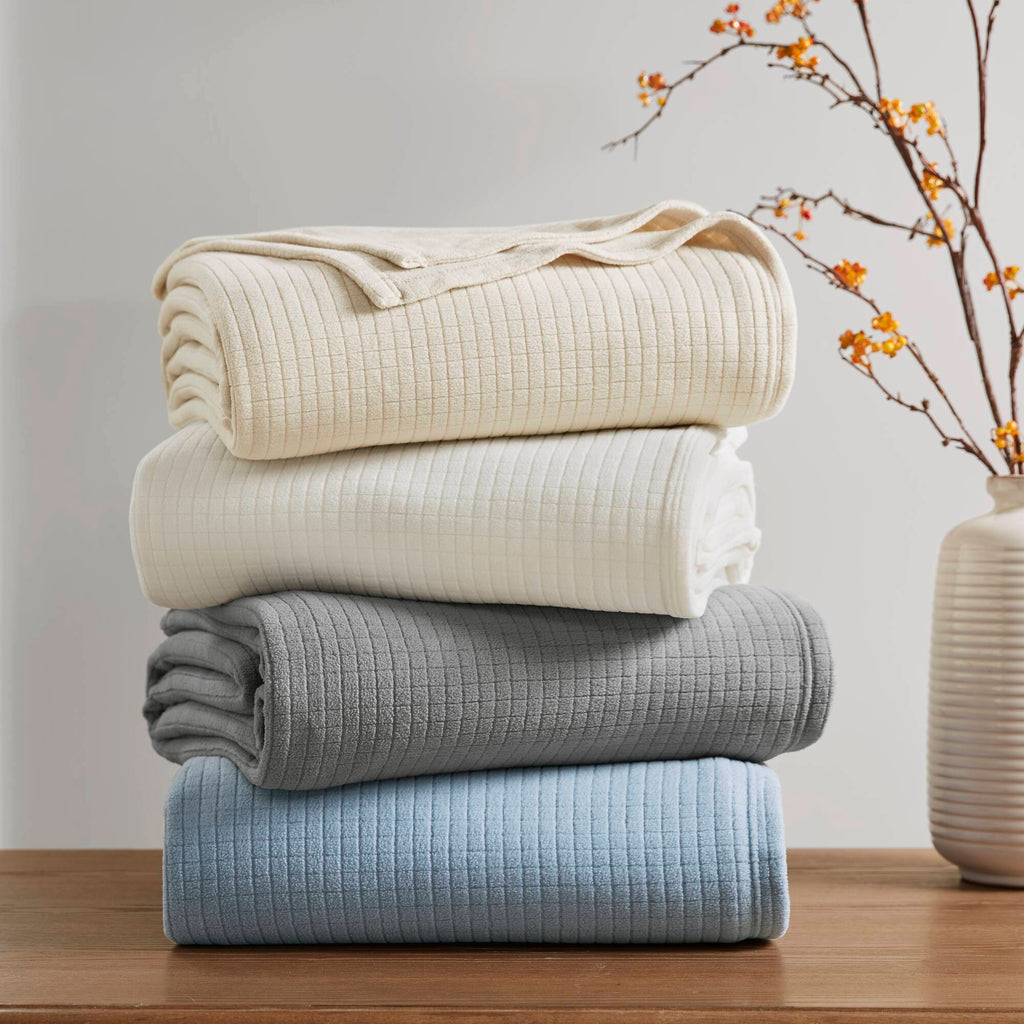 Ivory Microfleece Blanket Full/Queen with Soft Brushed Finish