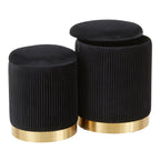 Contemporary Nesting Pleated Ottoman Set with Pleated Upholstery - Multiple Colors