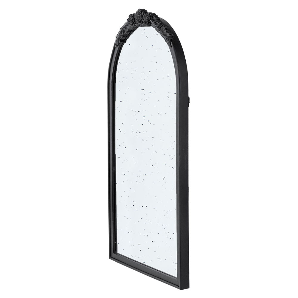 Hand Carved Rose Antique Arched Mirror Frame with Intricate Carvings - Black or Light Brown