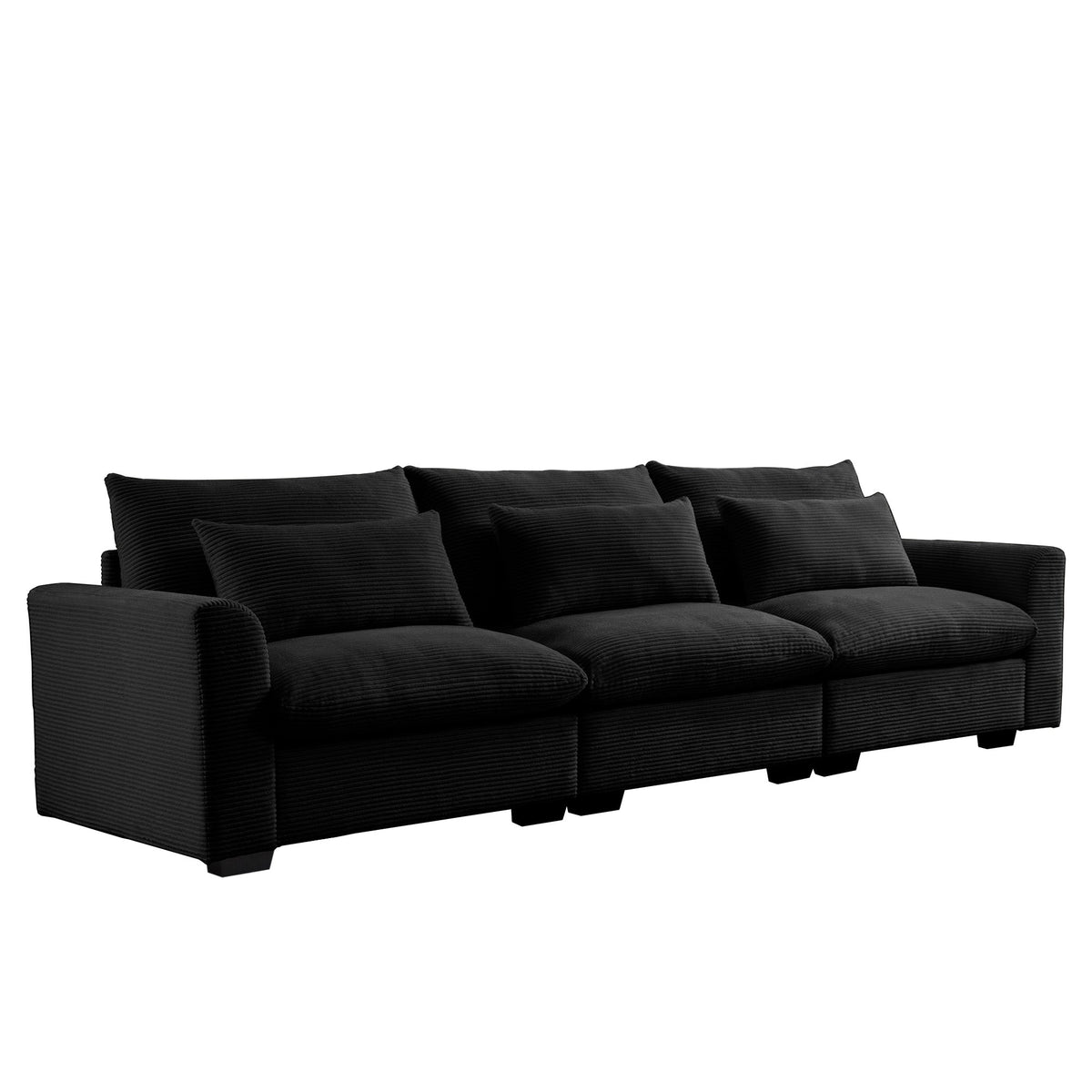 3 Seater Deep Seat Couch for Living Room with Corduroy Upholstery - Black, Beige, or Green