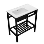 Console Sink with Durable Porcelain and Black Steel Legs - White