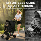 Foldable Pet Stroller with Mesh Panels and Storage Basket - Black, Pink, or Blue