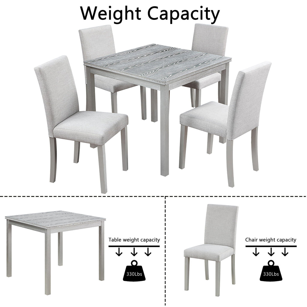 Dining Table Set with Crystal Decoration and Upholstered Chairs - Gray or White
