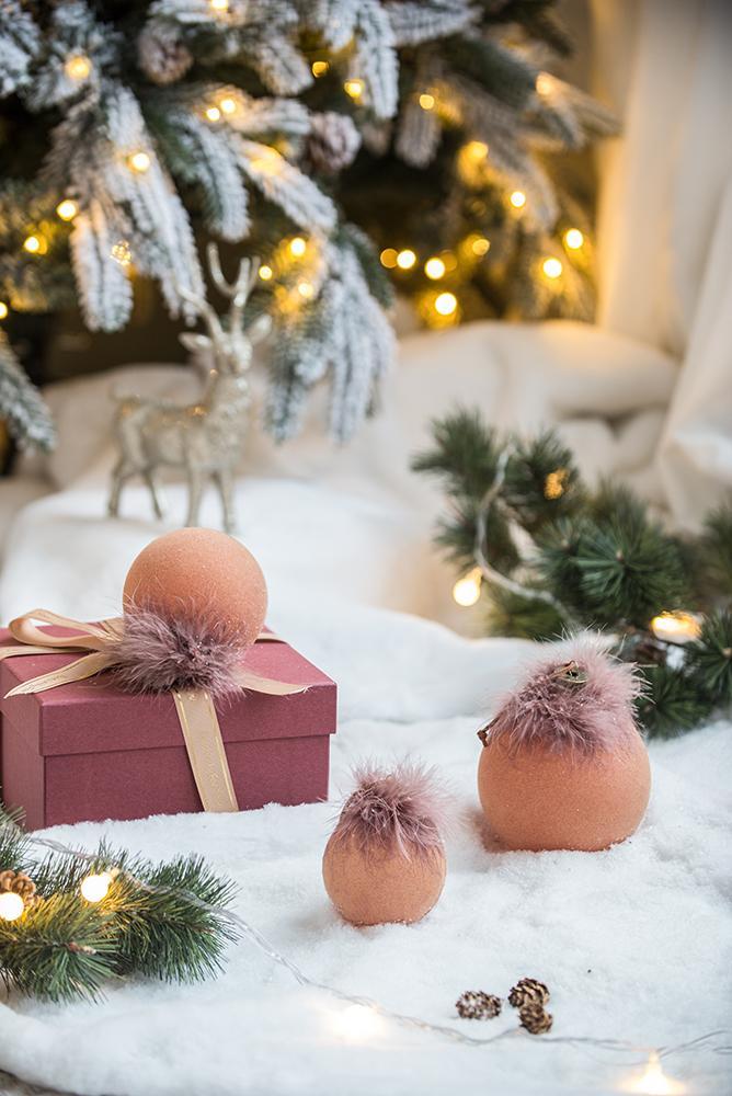 Glass Christmas Ball Ornaments with Hanging Loop - Light Brown