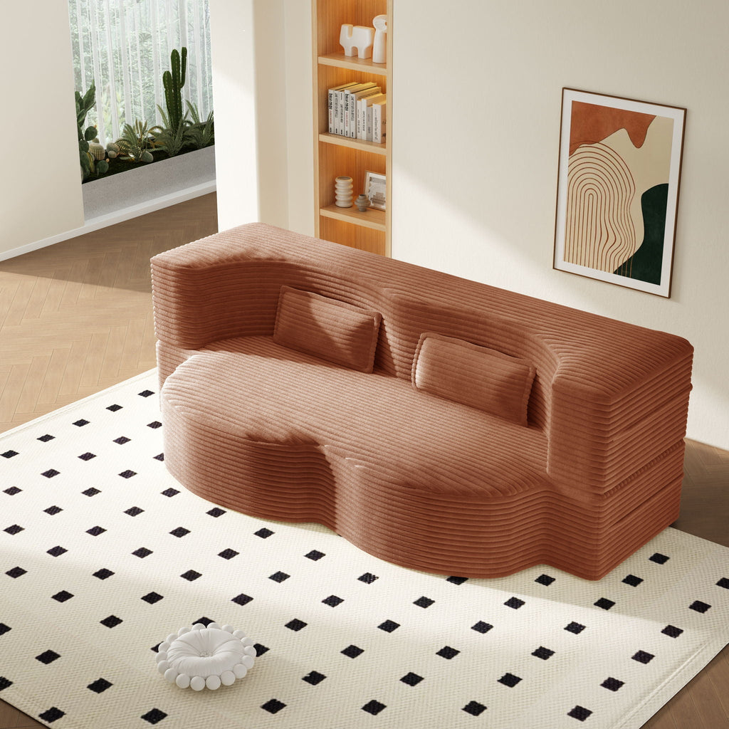Modern Floor Sofa With 2 Pillows, Convertible Twin Size Folding Mattress - Multi-Color
