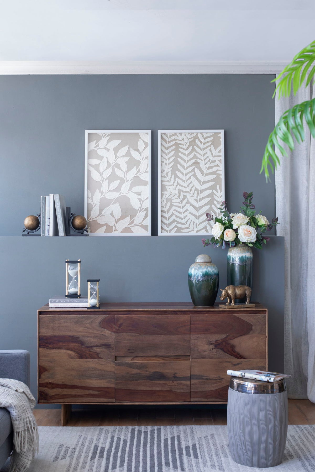 Shadow Box Wall Decor with Paper Florals – White