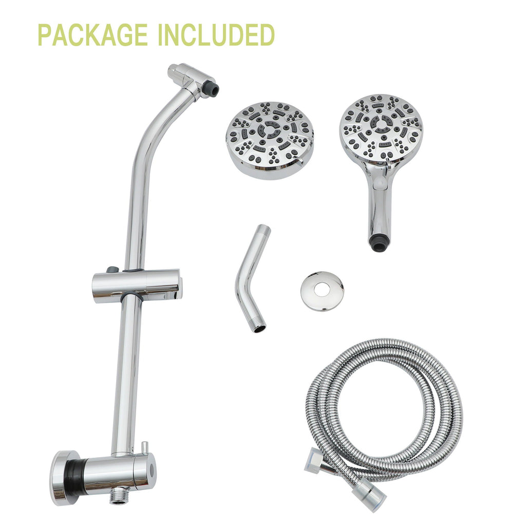 Dual Shower Head System with Rain Shower and Adjustable Slide Bar - Multiple Colors
