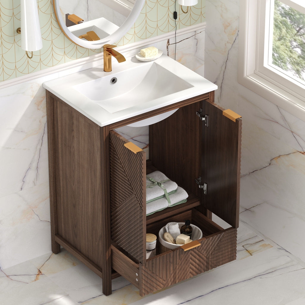 Modern Bathroom Vanity with Sink Combo – Compact Storage - Dark Brown or White