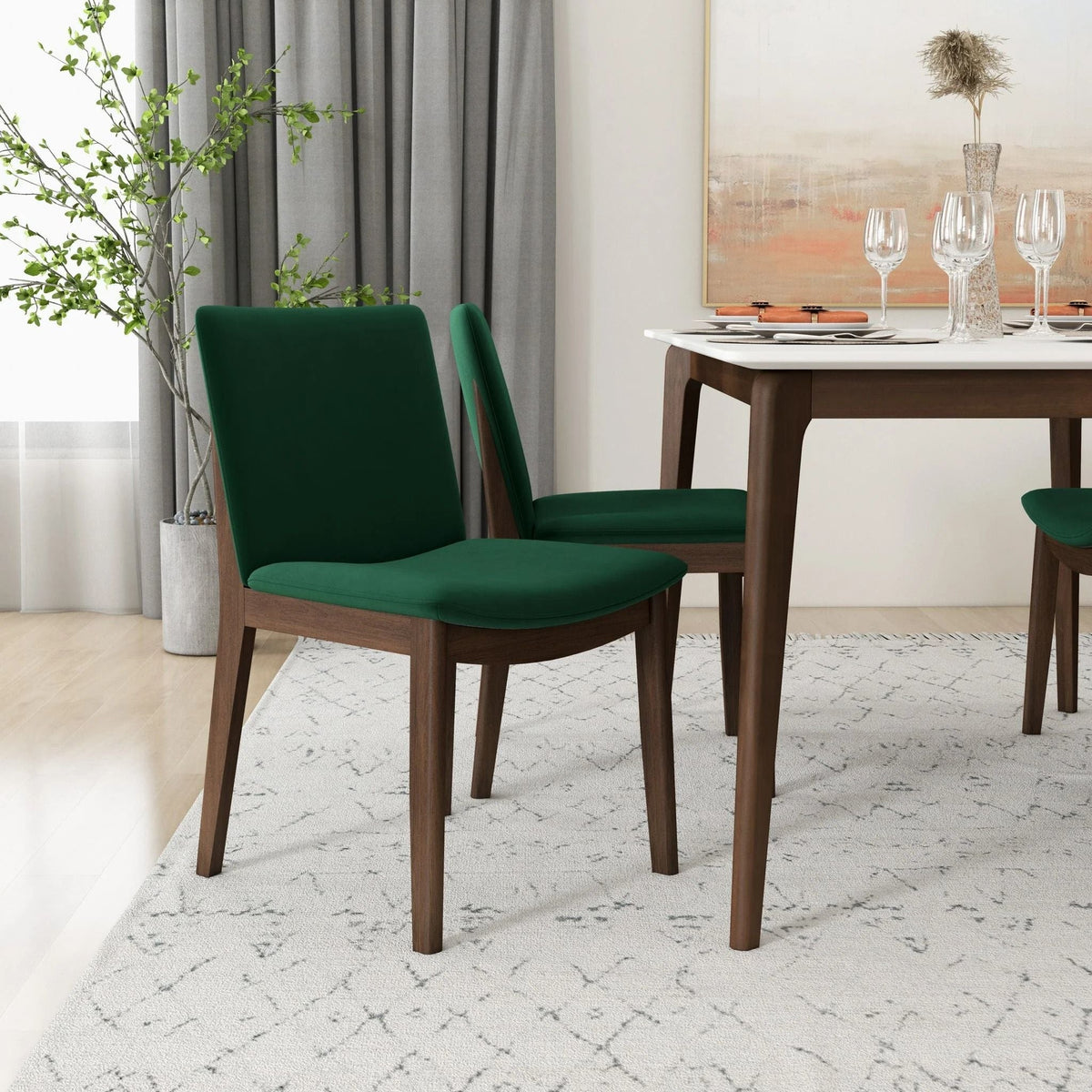 Mid-Century Modern Solid Wood Dining Chair Set with Fabric Upholstery - Multiple Colors