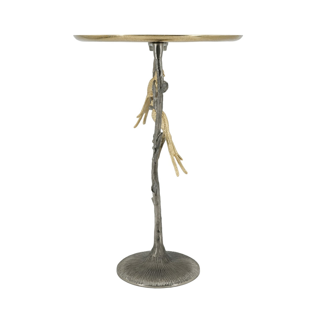 Metal Dual Bird Side Table with Round Tray - Gold