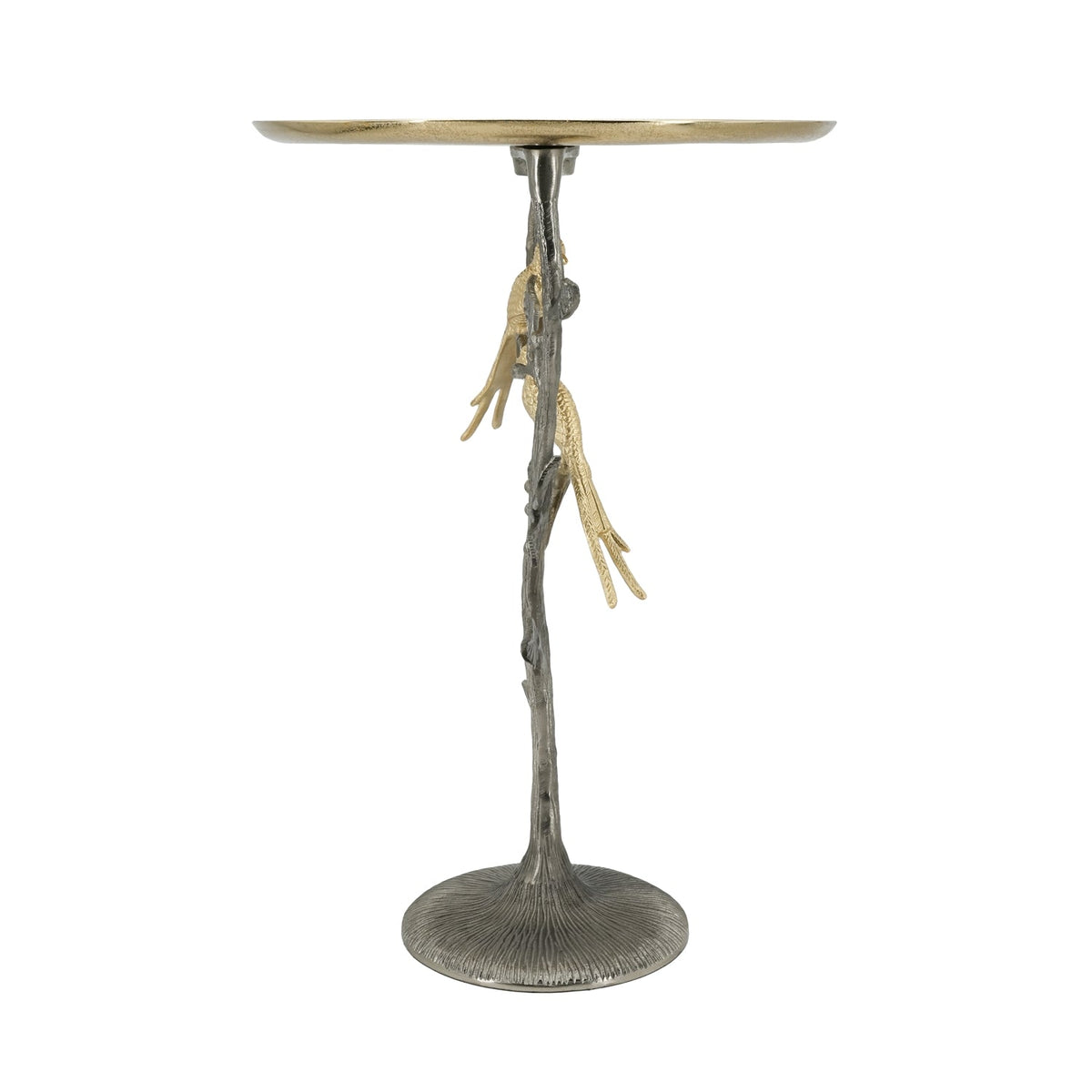 Metal Dual Bird Side Table with Round Tray - Gold